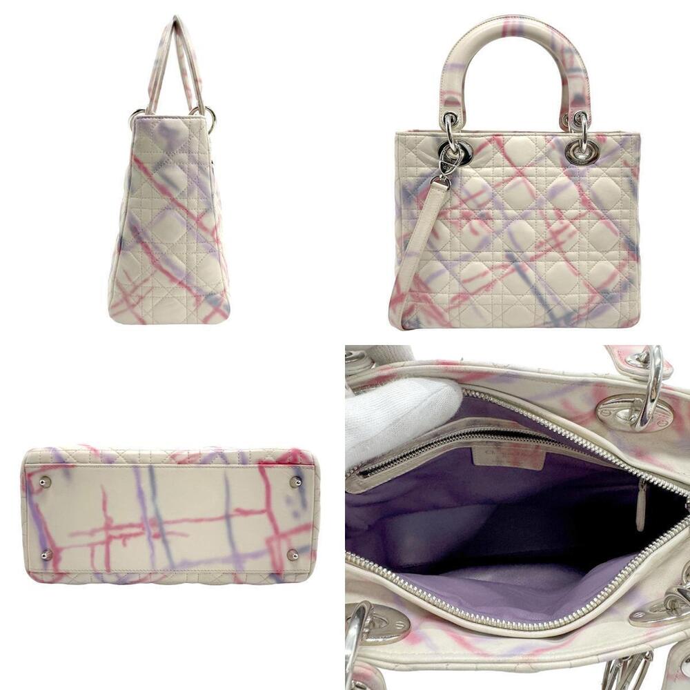 Dior Christian 2way pink purple Bag white Lady  Shoulder lambskin